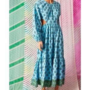 HANNAH ARTWEAR Sz 1 S Carmen Dress Maxi Floral Block Print Open Back